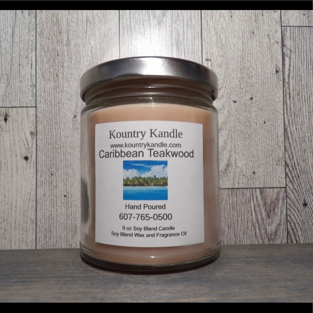 Caribbean Teakwood Scented, Soy Blend, Hand Poured Candle
